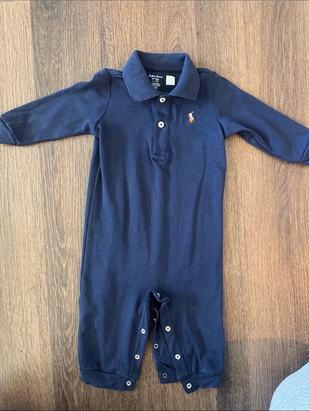 Ralph Lauren Navy Polo Collar One-Piece Footie with Embroidered Pony